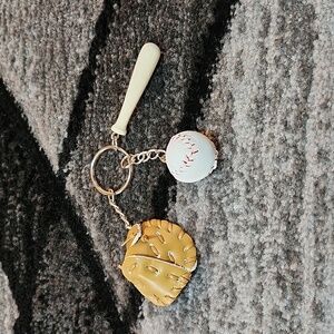 MINI BASEBALL GLOVE BAT & BASEBALL CHARM ORNAMENT KEYCHAIN